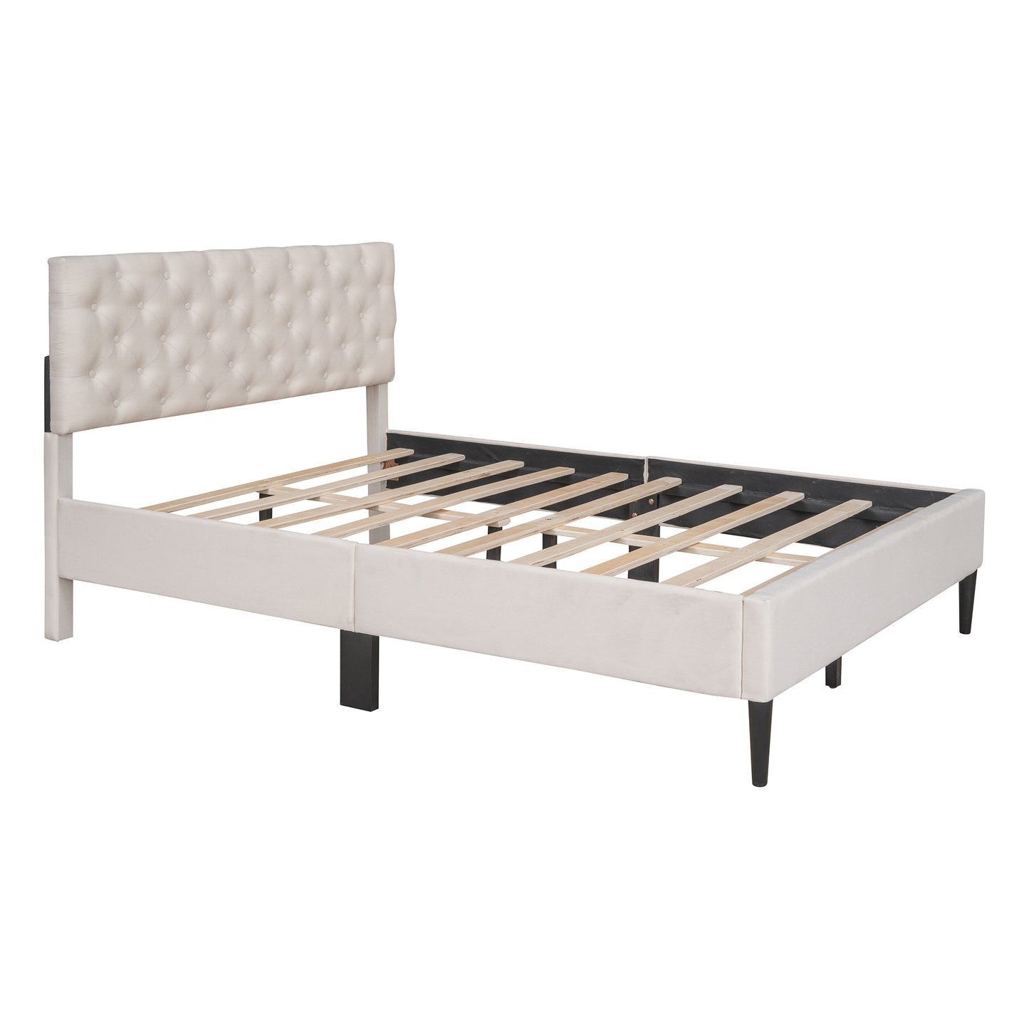 Upholstered Linen Platform Bed, Full Size