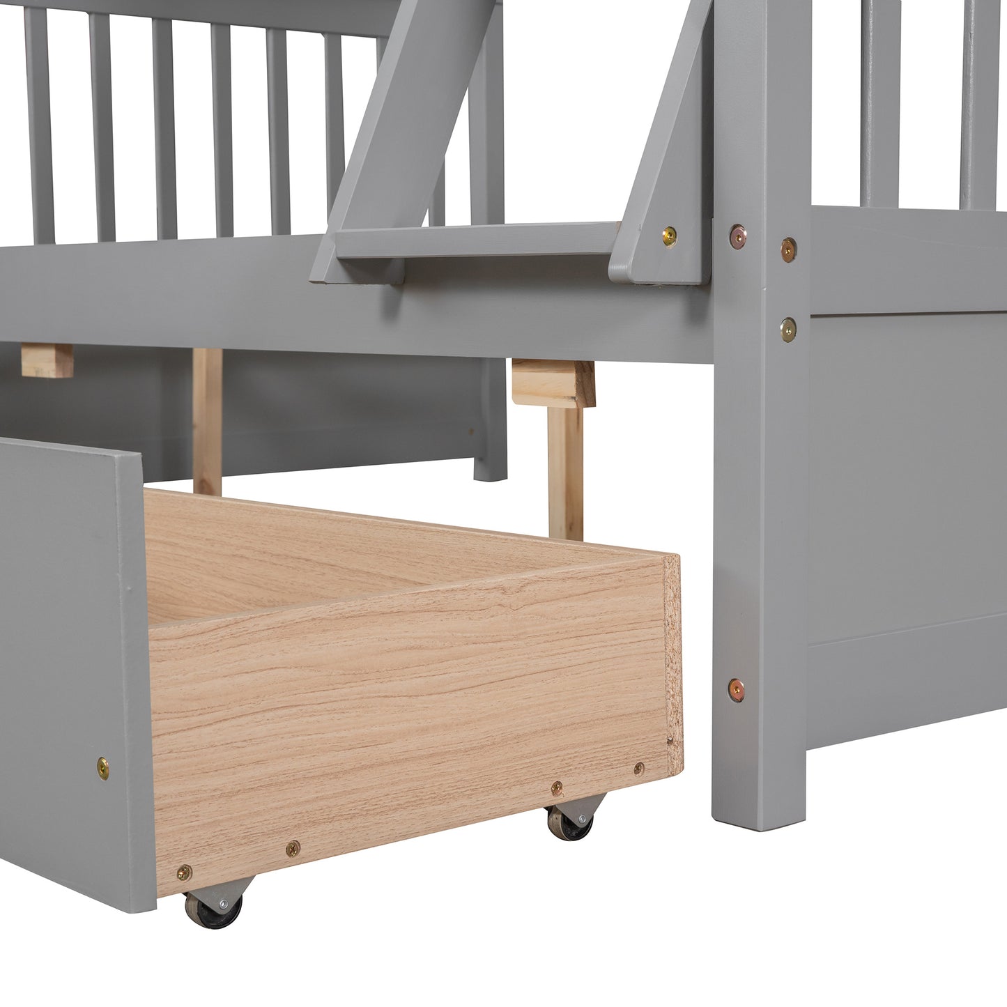 Brown- Twin-Over-Full Bunk Bed with Ladders and Two Storage Drawers