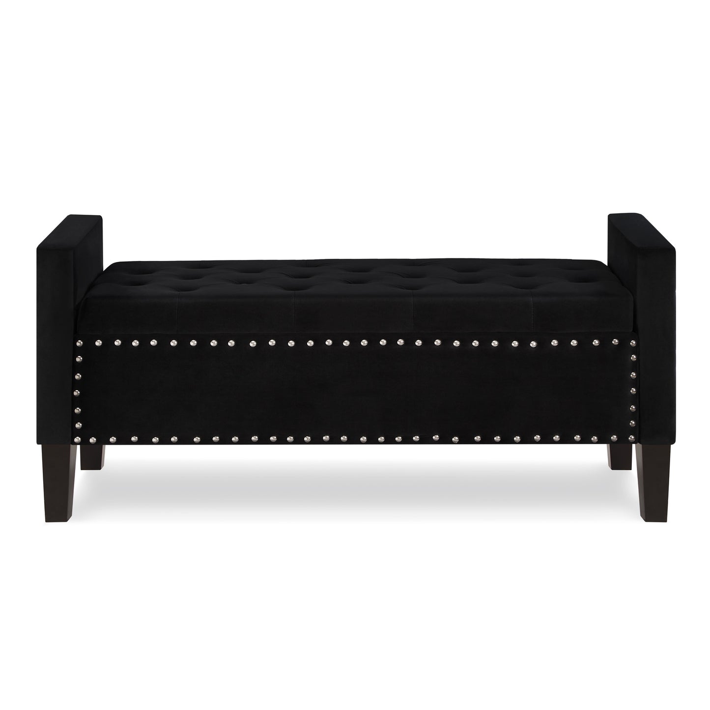 Upholstered Tufted Button Storage Bench with nails trim,Entryway Living Room Soft Padded Seat with Armrest,Bed Bench-Black