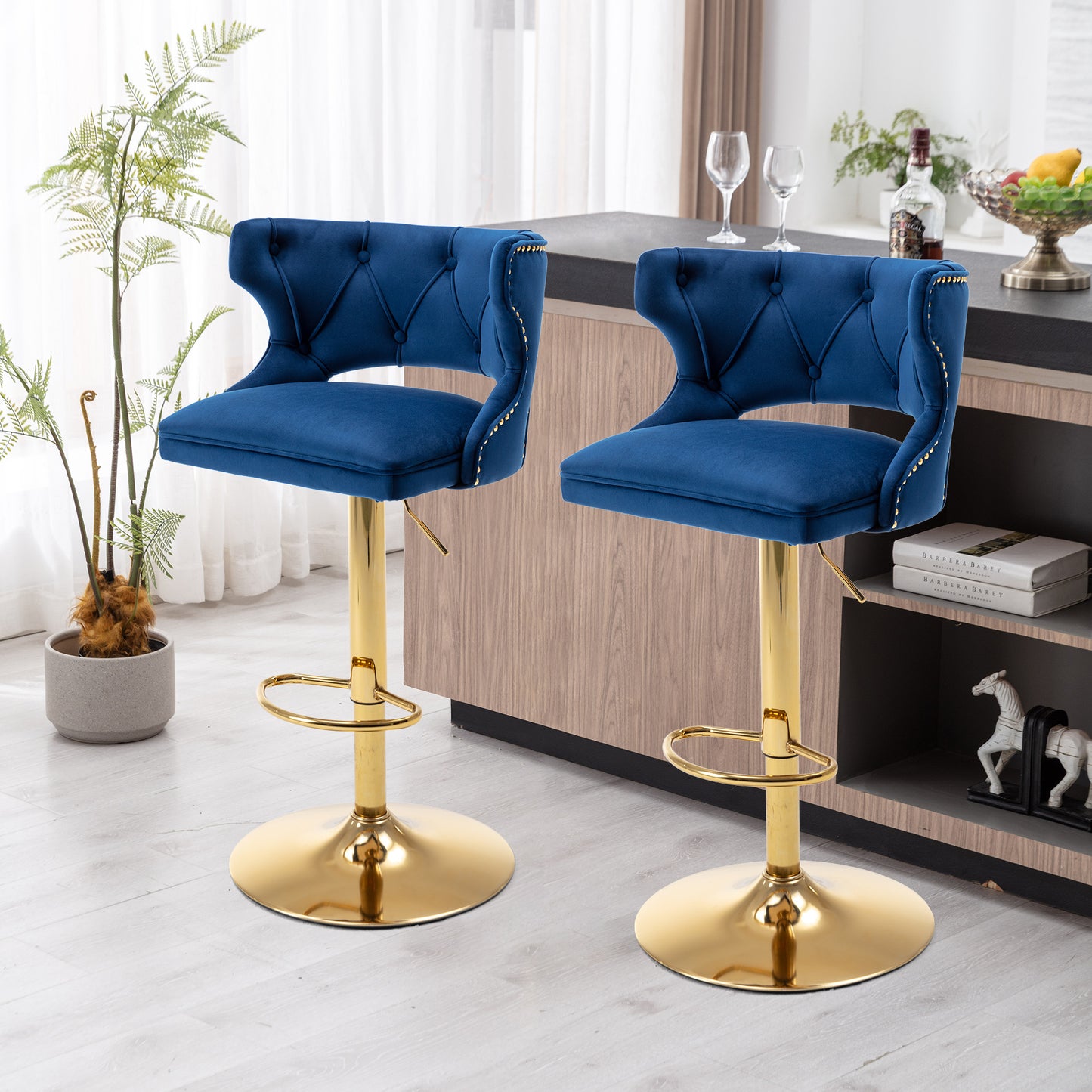 Blue and Gold Bar Stools; 2PCS/SET