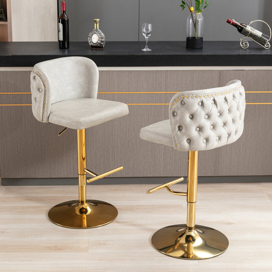 A&A Furniture,Swivel Barstools Adjusatble Seat Height, Modern PU Upholstered Bar Stools with the whole Back Tufted, for Home Pub and Kitchen Island(Beige, Set of 2)