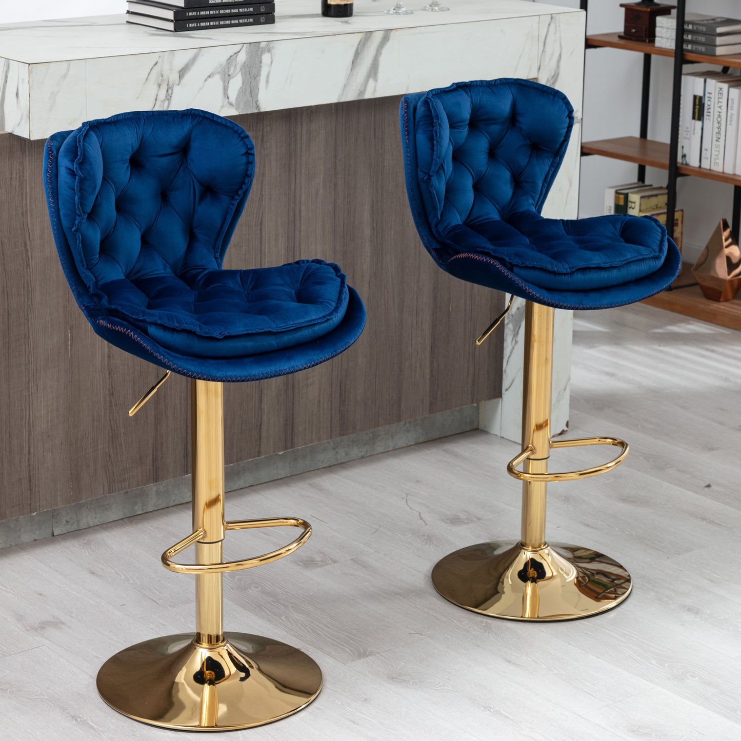 Set of 2 Bar Stools; blue